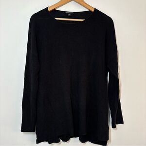 Eileen Fisher Sweater Large Black Organic Linen Cotton Long Sleeve Top Womens